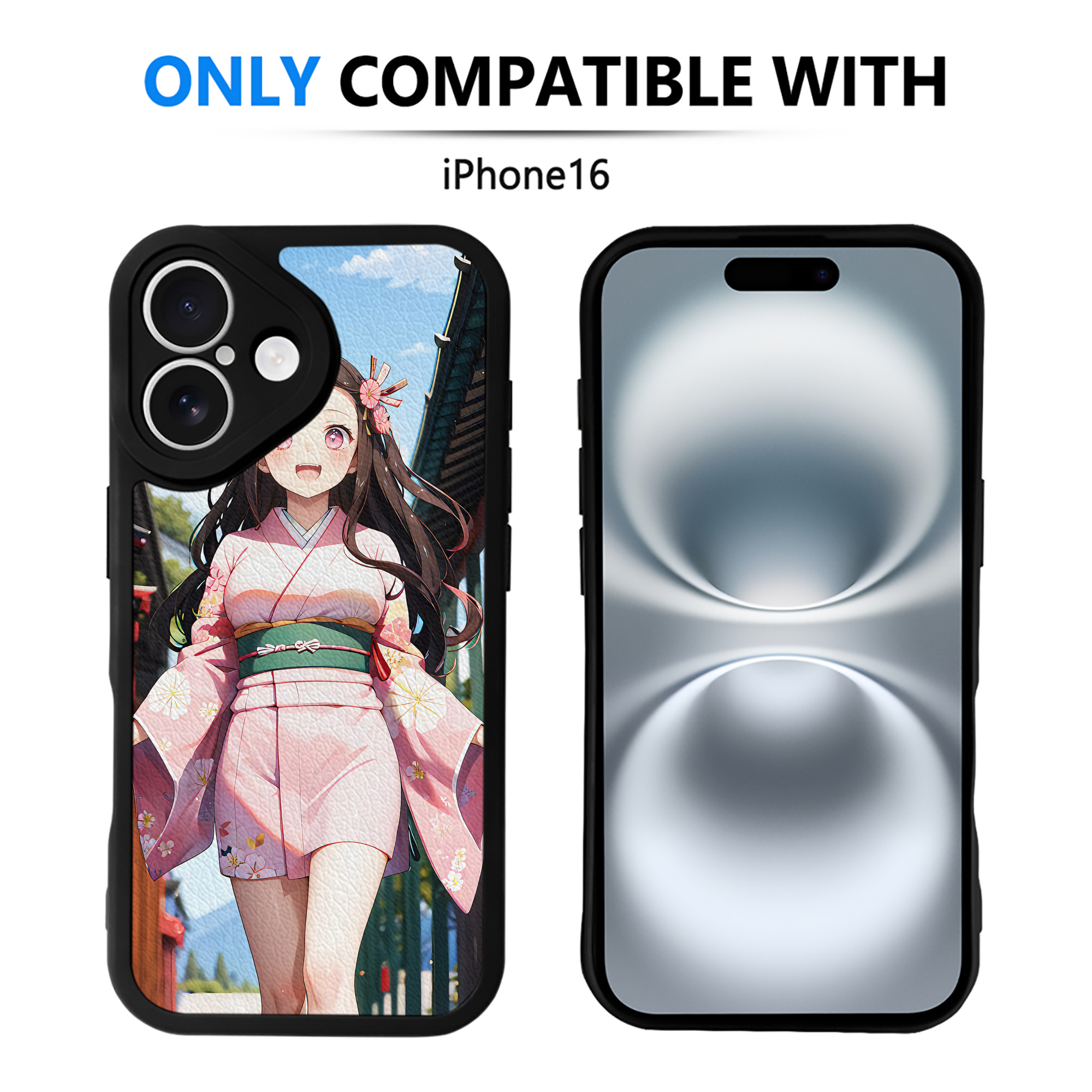 （画像用） 鬼滅の刃（きめつのやいば）竈門 禰󠄀豆子／かまど ねずこ Kamado Nezuko 【iPhone 16シリーズ対応】シリコンスマホケース（レザー調） 材質：シリコン